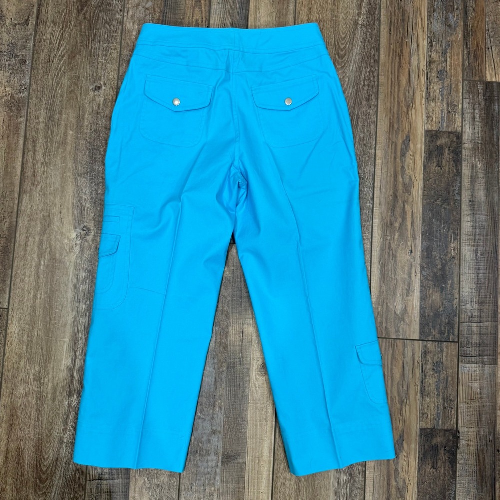 Coldwater Creek Womens Turquoise Blue Cargo Crop Pants Size 6 Cotton Stretch - Picture 2 of 6